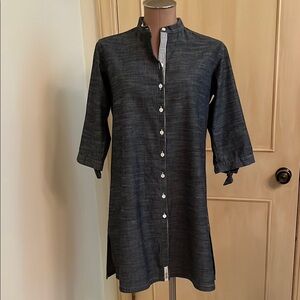 JILL McGOWAN Nautical Career Preppy 100% Cotton Bow Accents Button Shirtdress S
